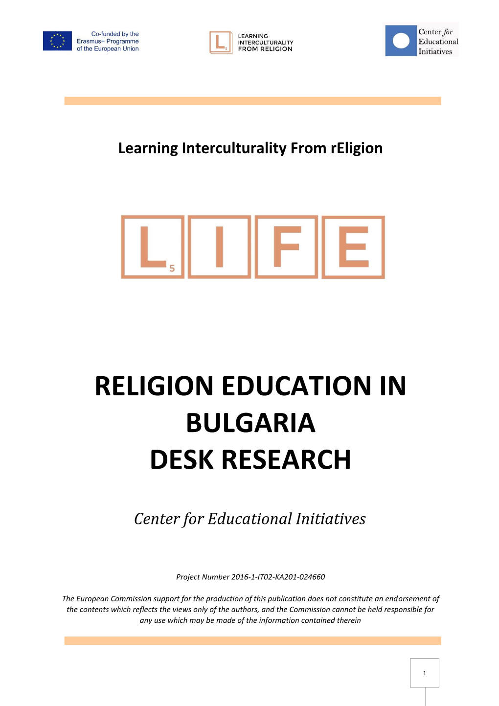 Religion Education in Bulgaria Desk Research