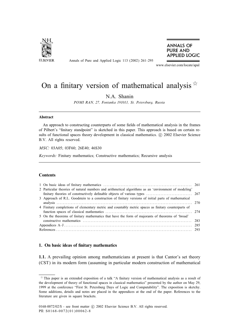 On a Finitary Version of Mathematical Analysis