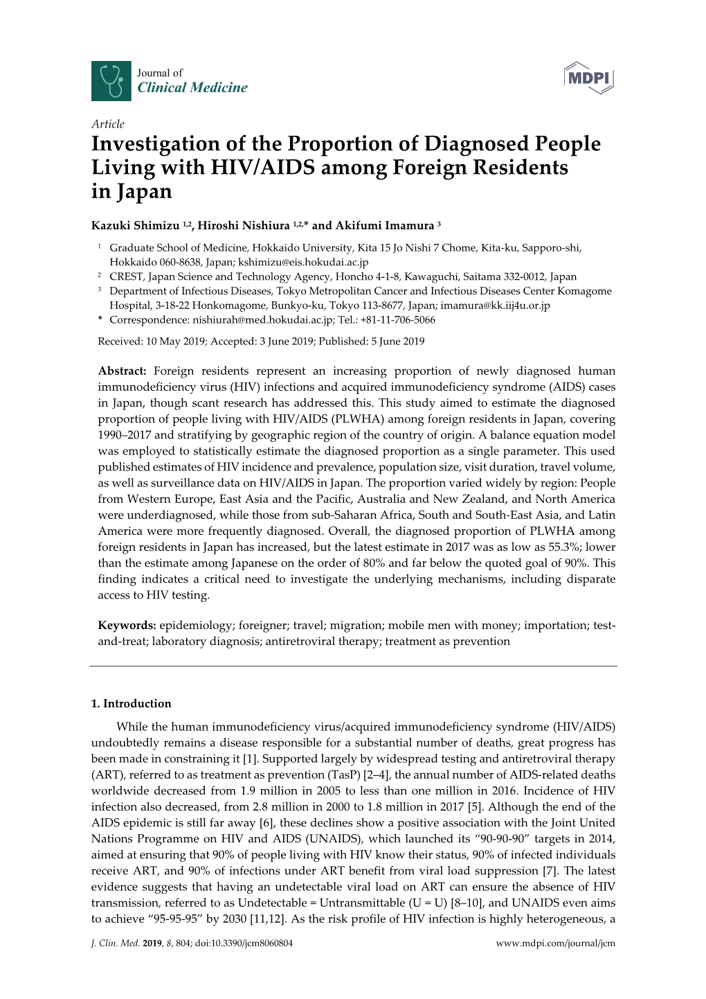 Investigation of the Proportion of Diagnosed People Living with HIV/AIDS Among Foreign Residents in Japan