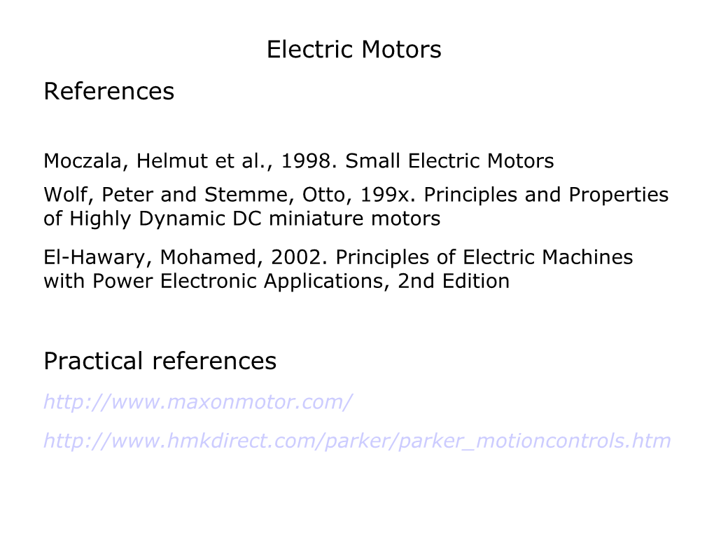 Electric Motors References