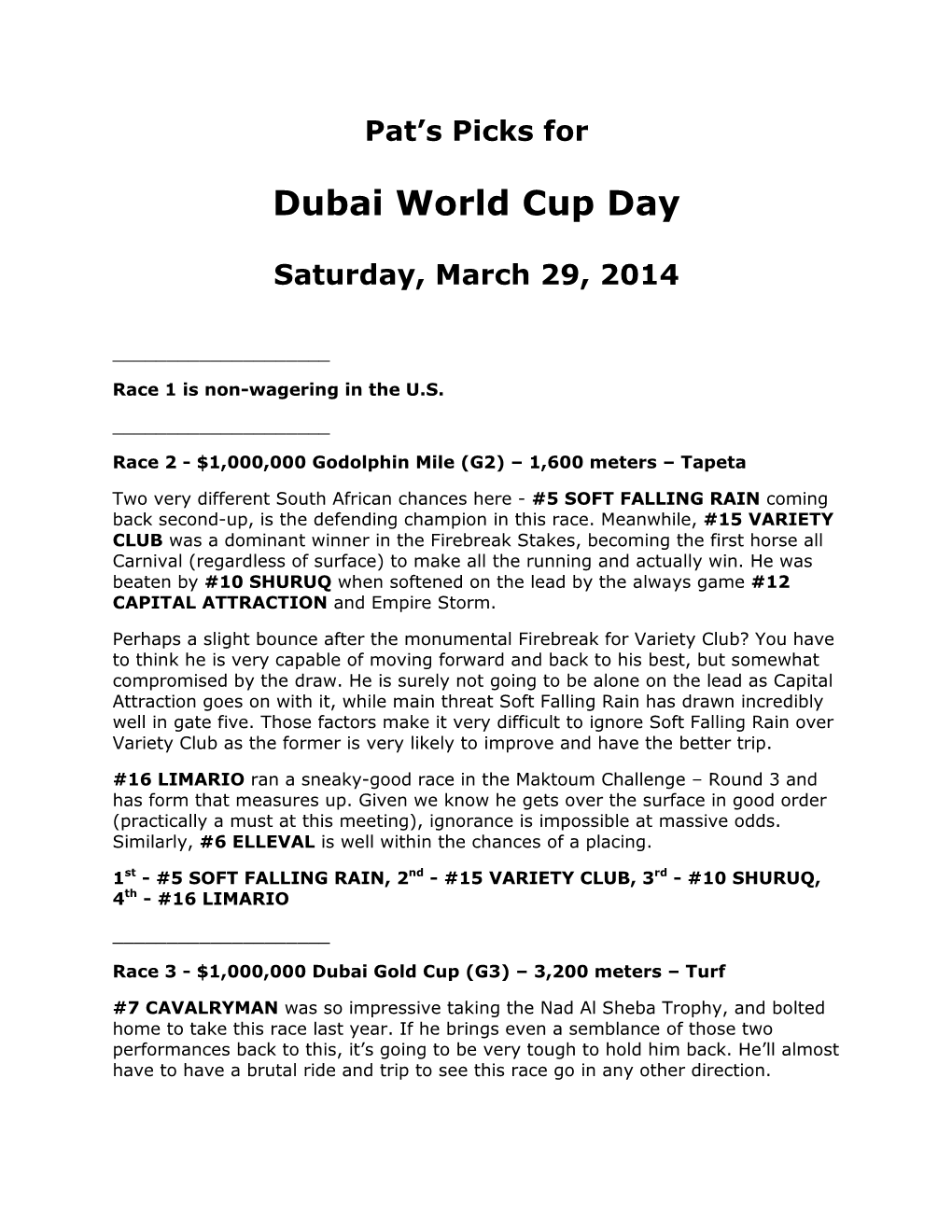 Dubai World Cup Day