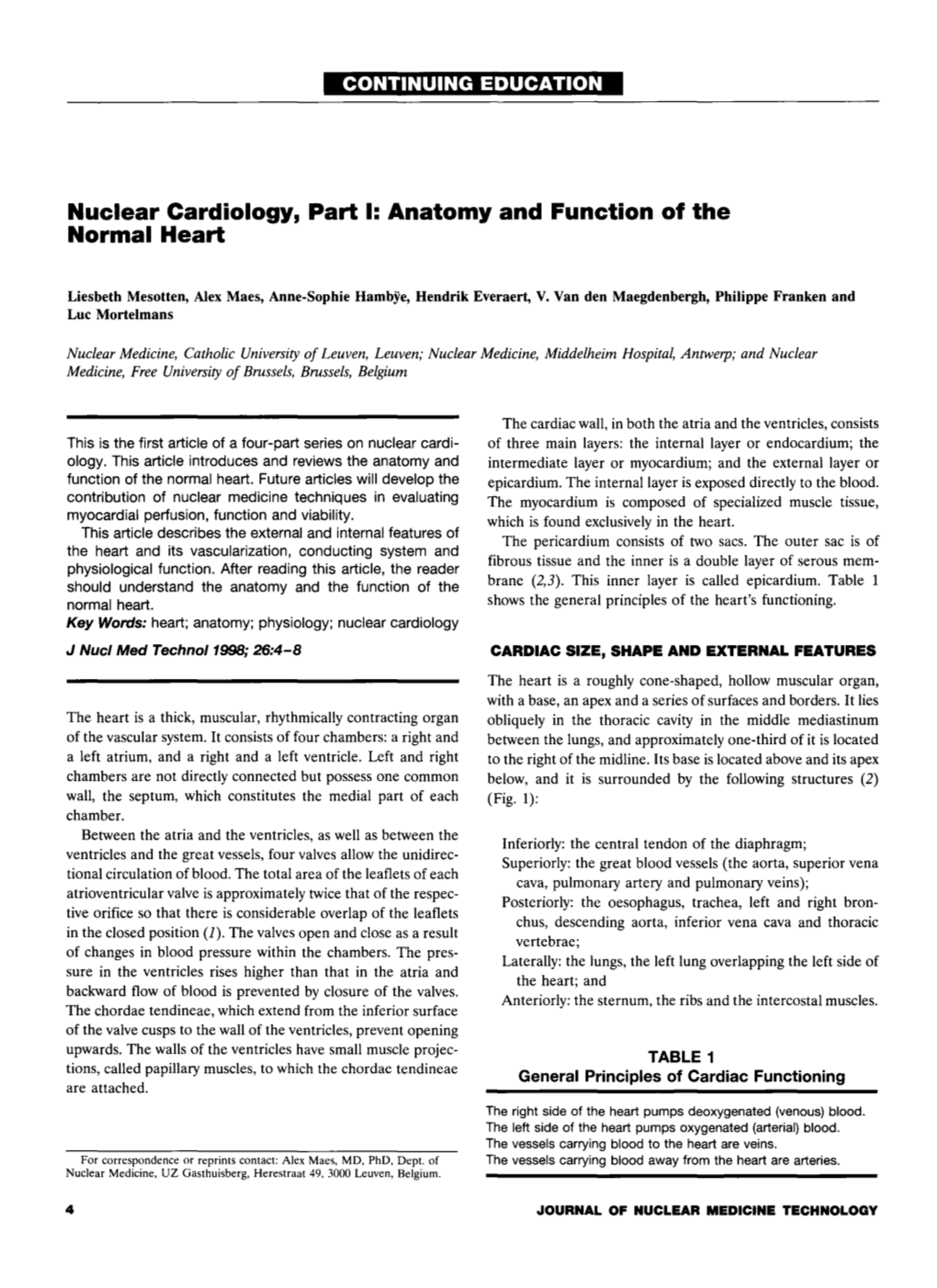 Nuclear Cardiology, Part 1: Anatomy and Function of the Normal Heart