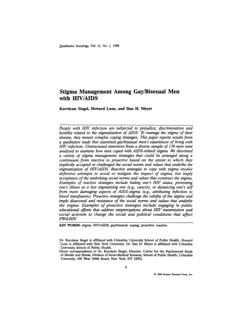 Stigma Management Among Gay/Bisexual Men with HIV/AIDS