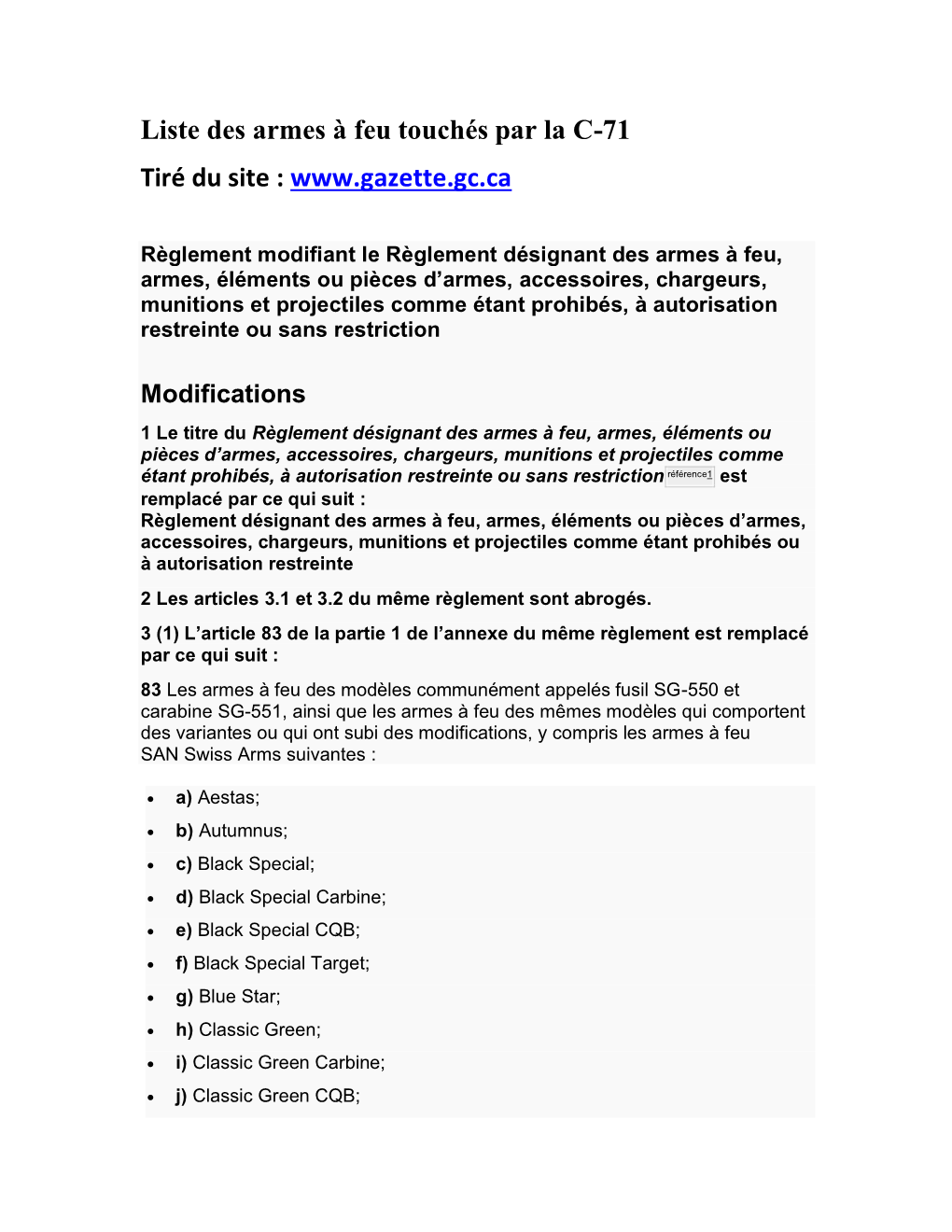 Liste Des Armes À Feu Touchés Par La C-71 Tiré Du Site