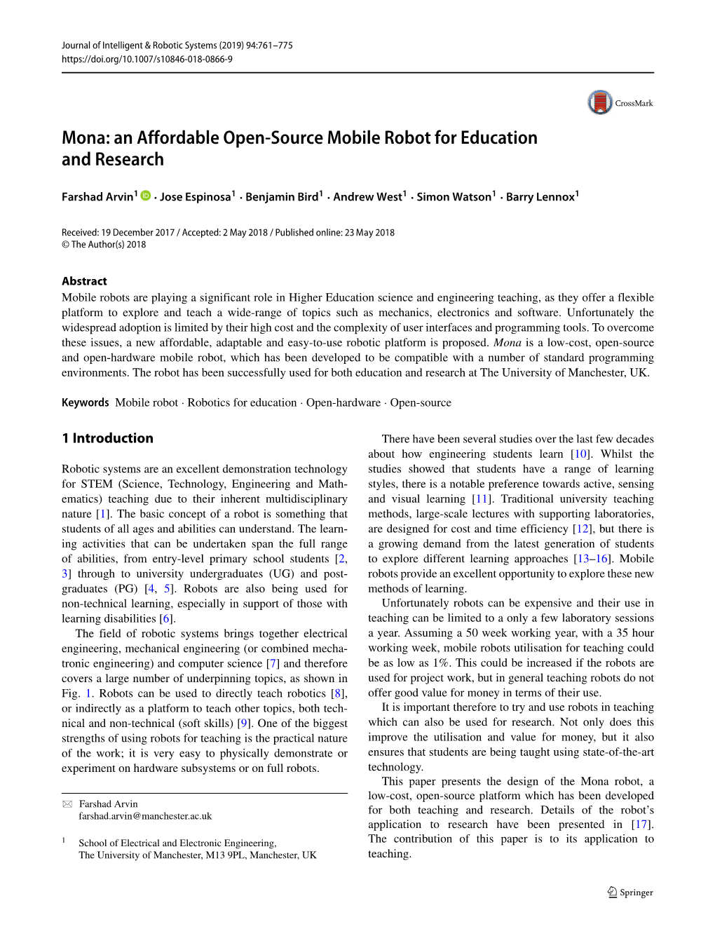 Mona: an Affordable Open-Source Mobile Robot for Education and Research