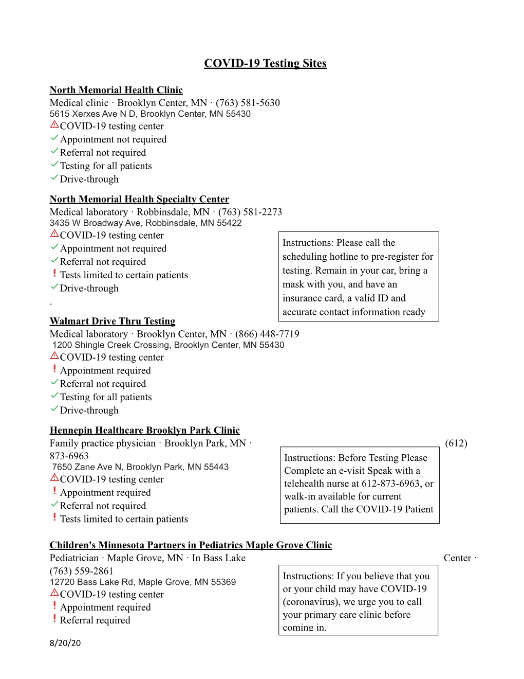 Covid 19 Testing Sites