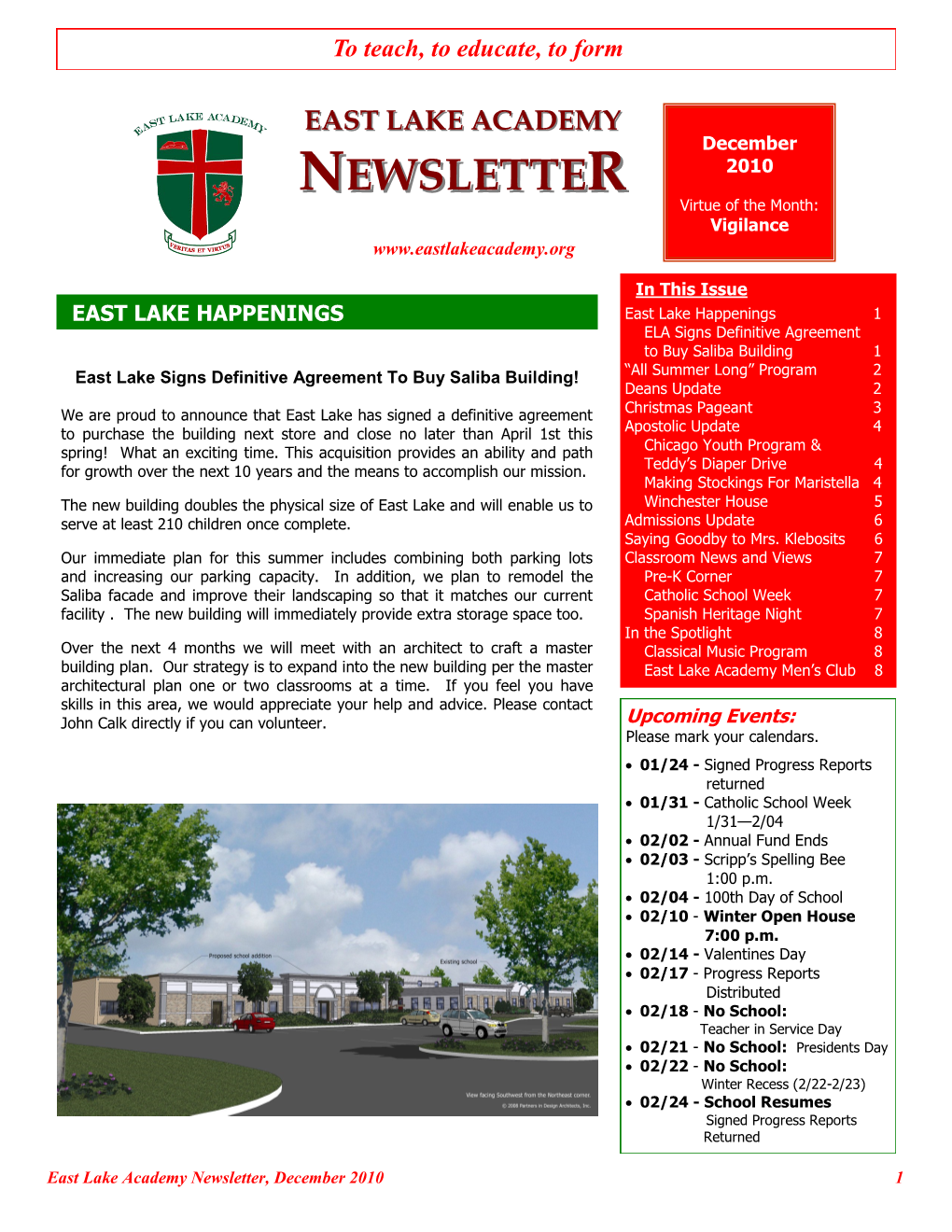 Newsletter, December 2010 1 to Teach, to Educate, to Form