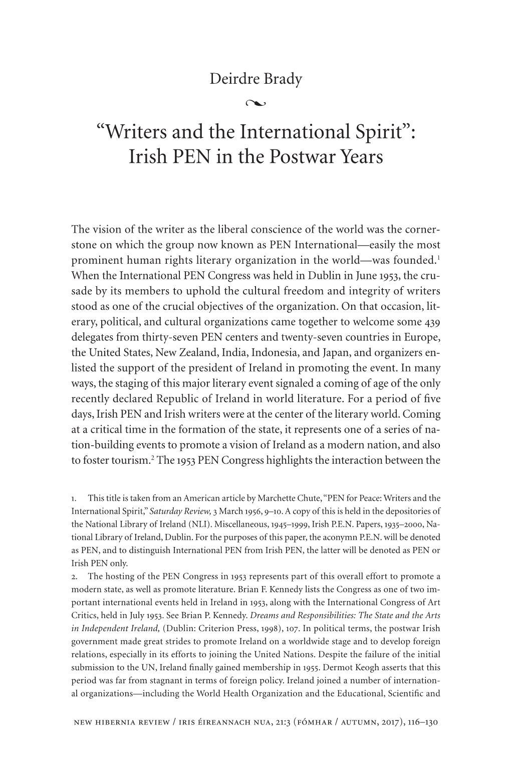 Irish PEN in the Postwar Years