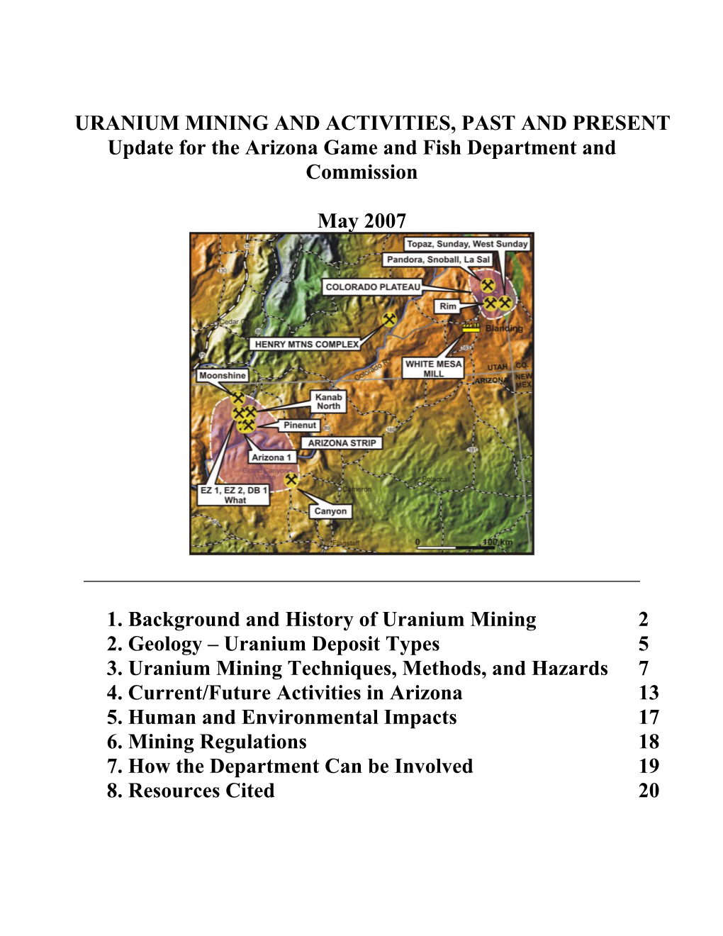 Uranium Mining & Activities, Past & Present, Update for the Arizona