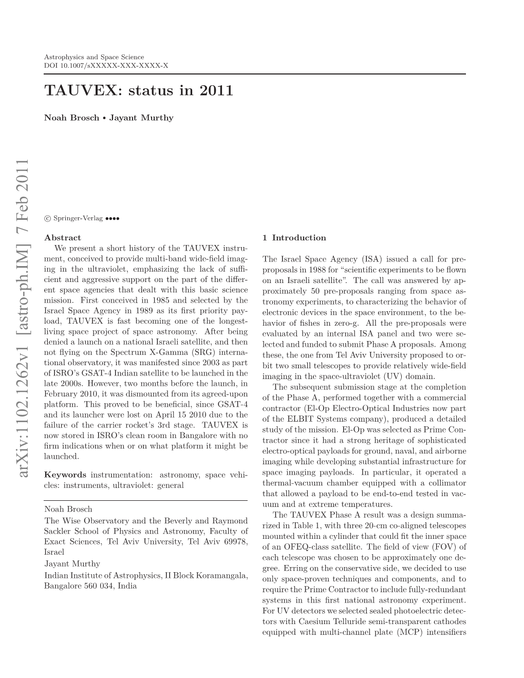 TAUVEX: Status in 2011 3