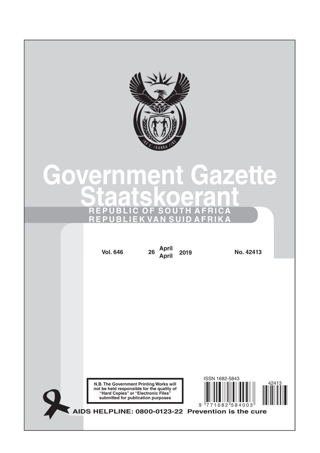 Government Gazette Staatskoerant REPUBLIC of SOUTH AFRICA REPUBLIEK VAN SUID AFRIKA