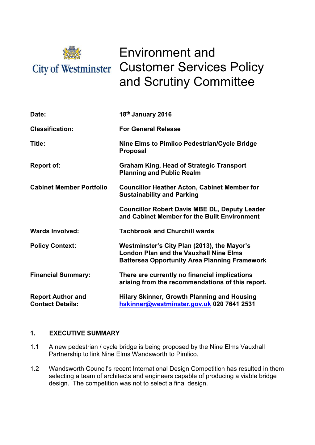 Environment and Customer Services Policy and Scrutiny Committee