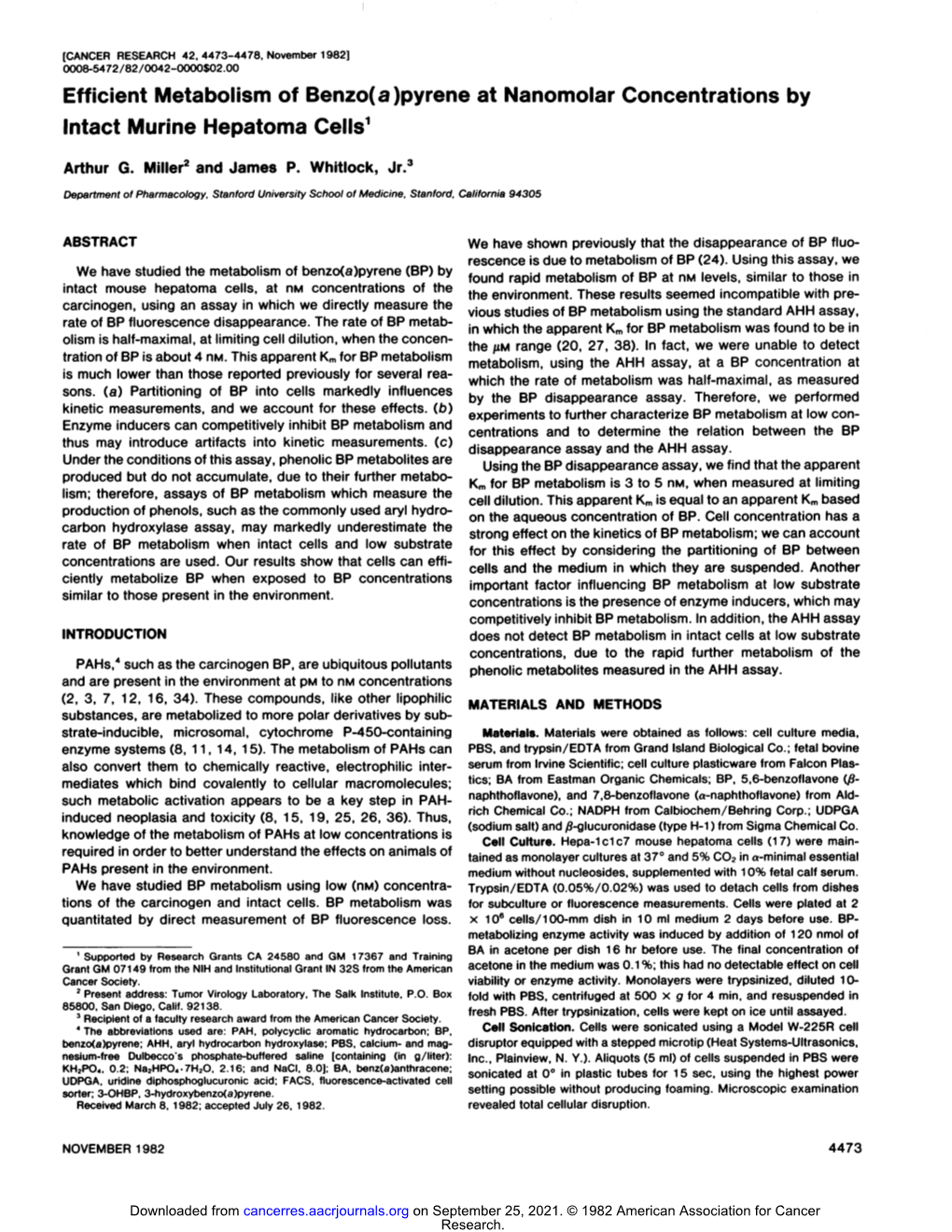 Pyrene at Nanomolar Concentrations by Intact Murine Hepatoma Cells1