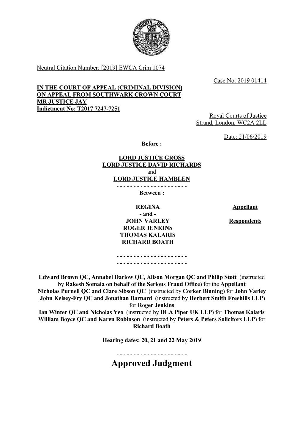 R -V- Varley & Ors Judgment