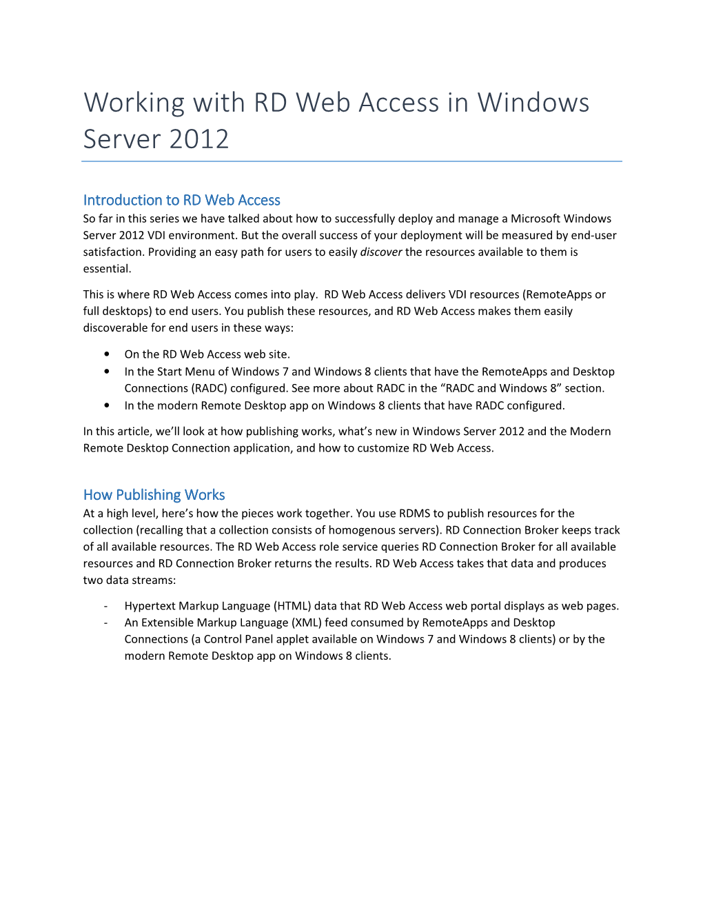 Working with RD Web Access in Windows Server 2012