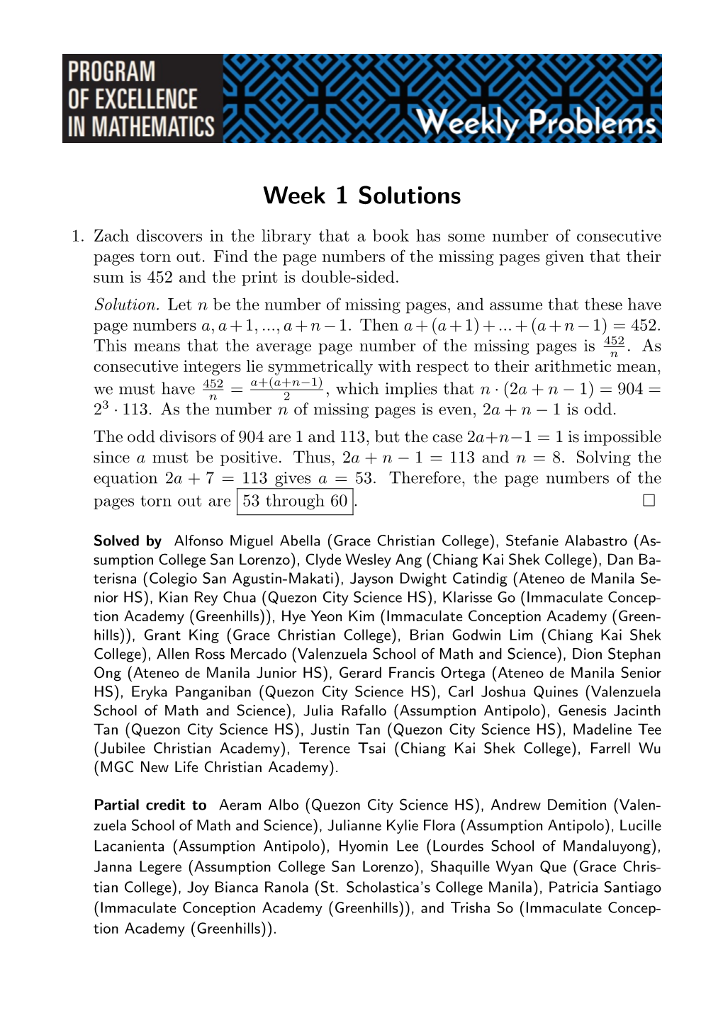 Week 1 Solutions