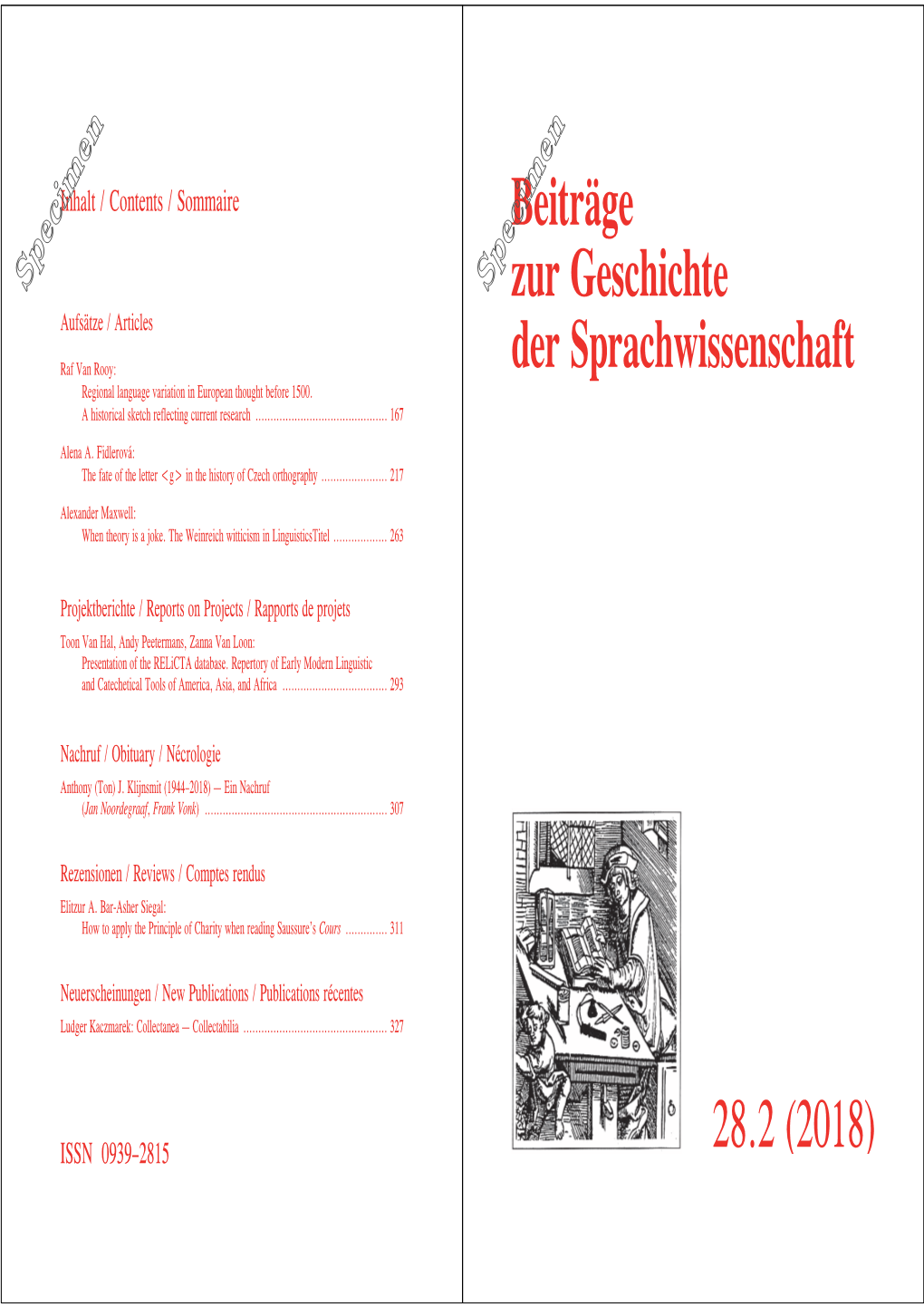 Beiträge Zur Geschichte Der Sprachwissenschaft (ISSN 0939