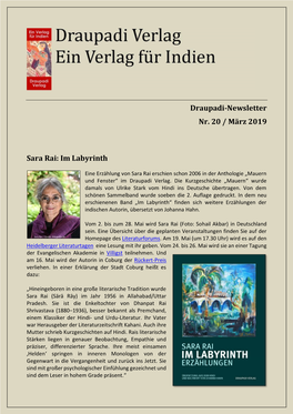 Draupadi-Newsletter Nr. 20 / März 2019 Sara Rai: Im Labyrinth