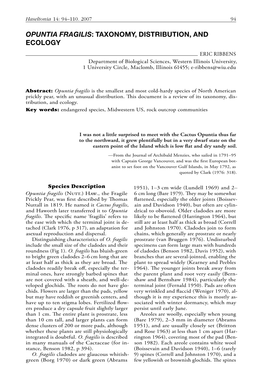 Opuntia Fragilis: Taxonomy, Distribution, and Ecology