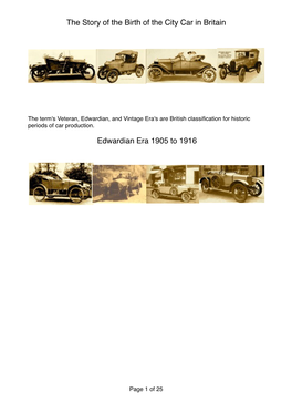 The Story of the Birth of the City Car in Britain Edwardian Era 1905 to 1916