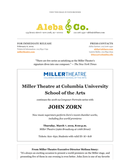 Miller Theatre Presents a Composer Portrait of JOHN ZORN