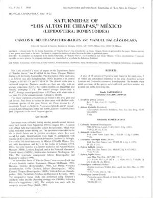 Saturniidae of 'Los Altos De Chiapas," Mexico (Lepidoptera: Bombycoidea)