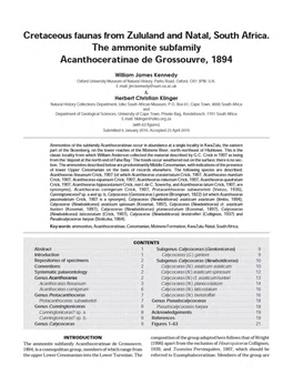 Cretaceous Faunas from Zululand and Natal, South Africa. the Ammonite Subfamily Acanthoceratinae De Grossouvre, 1894