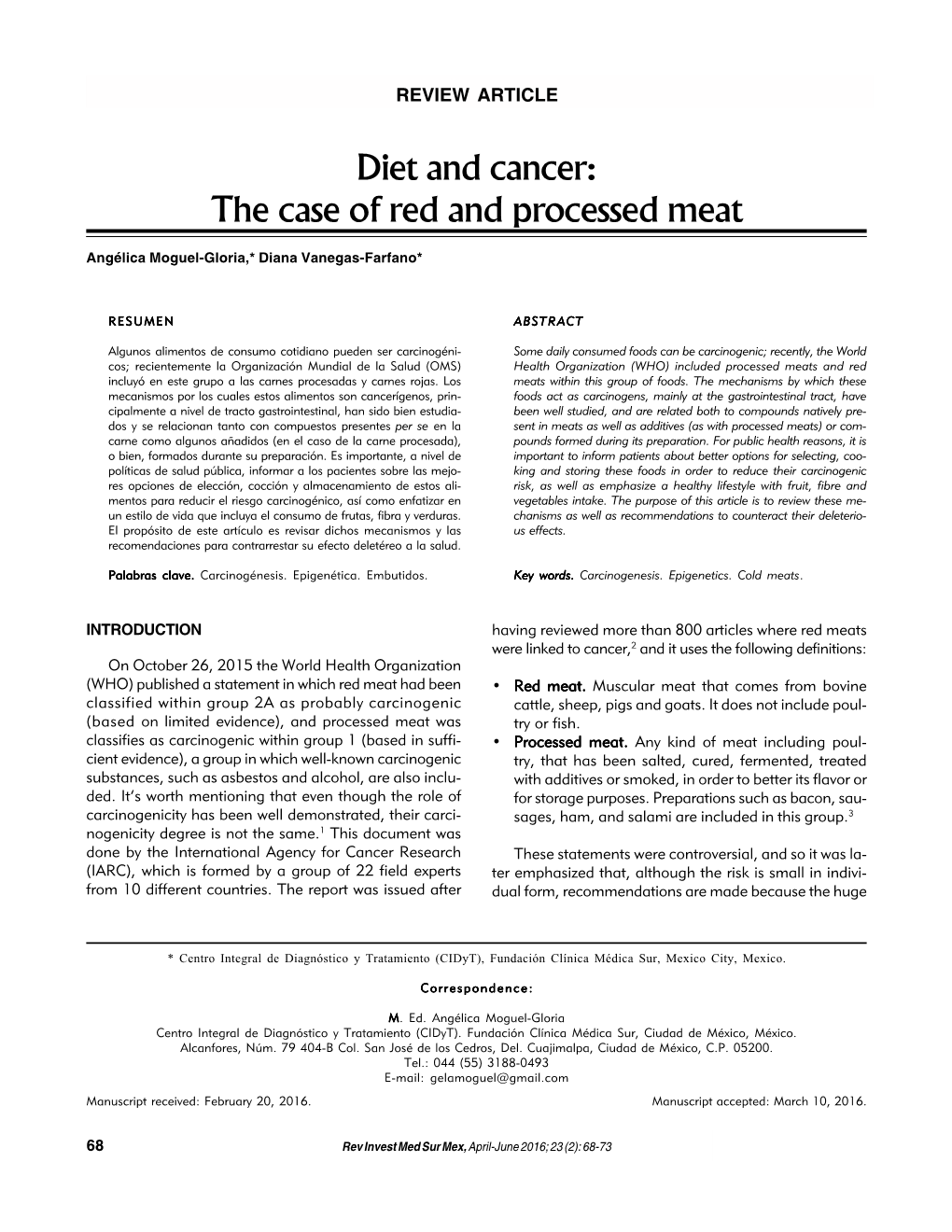 Diet and Cancer: the Case of Red and Processed Meat