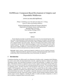 Rapidware: Component-Based Development of Adaptive and Dependable Middleware (