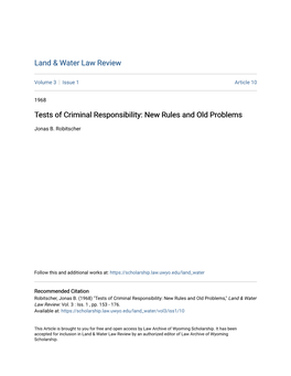 Tests of Criminal Responsibility: New Rules and Old Problems