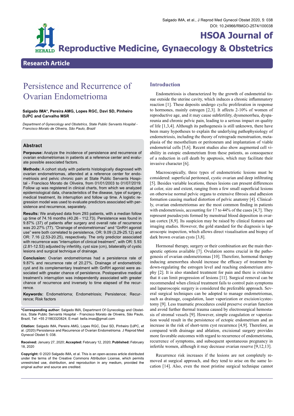 Persistence and Recurrence of Ovarian Endometrioma