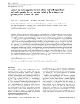 Dietary Calcium Supplementation Affects Nutrient Digestibility and Antler-Production Performance During the Antler-Velvet Growth Period of Male Sika Deer