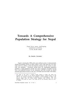 Towards a Comprehensive Population Strategy for Nepal