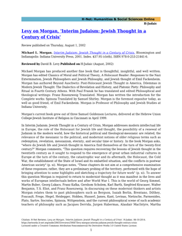 Levy on Morgan, 'Interim Judaism: Jewish Thought in a Century of Crisis'