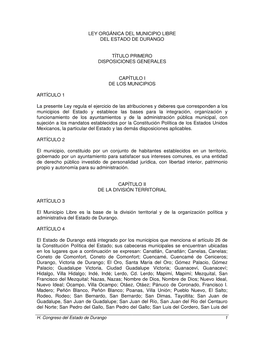 Ley Orgánica Del Municipio Libre Del Estado De Durango