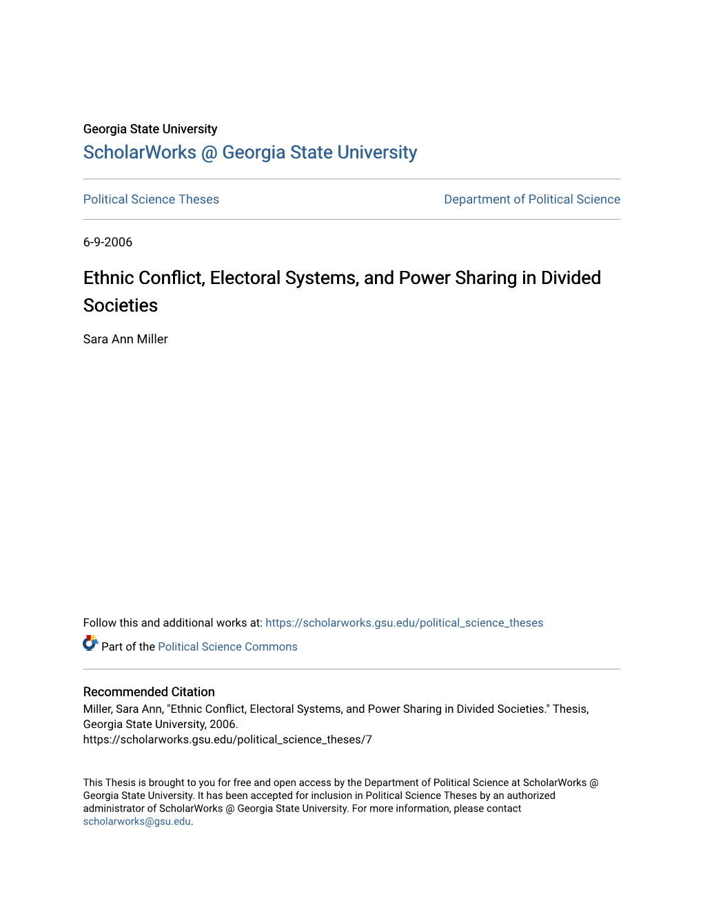 Ethnic Conflict, Electoral Systems, and Power Sharing in Divided Societies