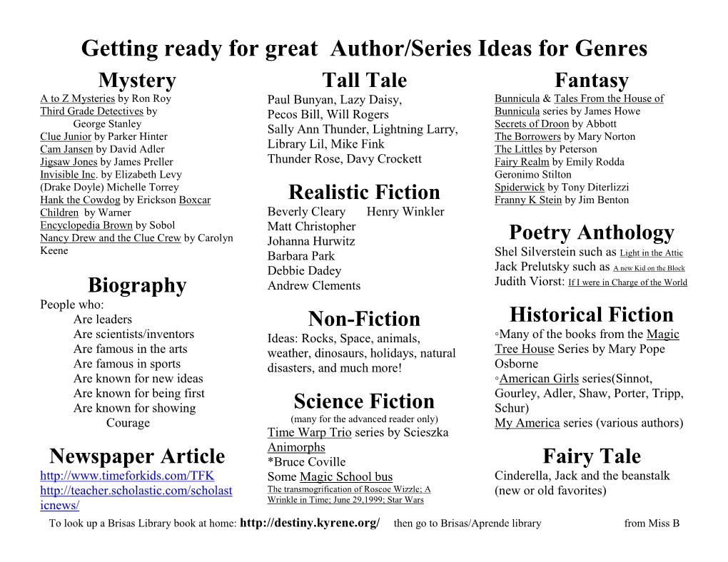 Getting Ready for Great Author/Series Ideas for Genres