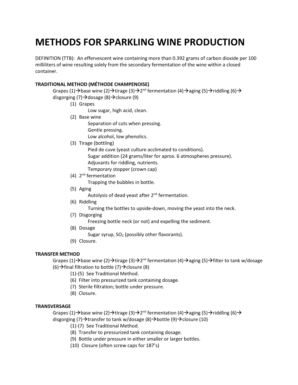 Methods for Sparkling Wine Production