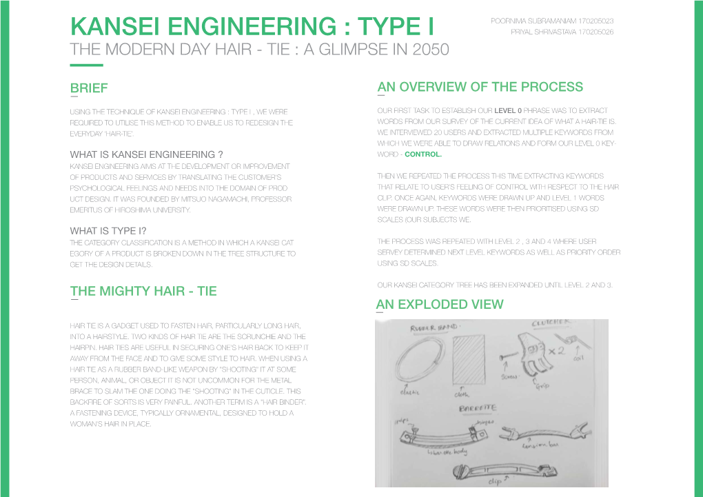 Kansei Engineering : Type I Priyal Shrivastava 170205026 the Modern Day Hair - Tie : a Glimpse in 2050