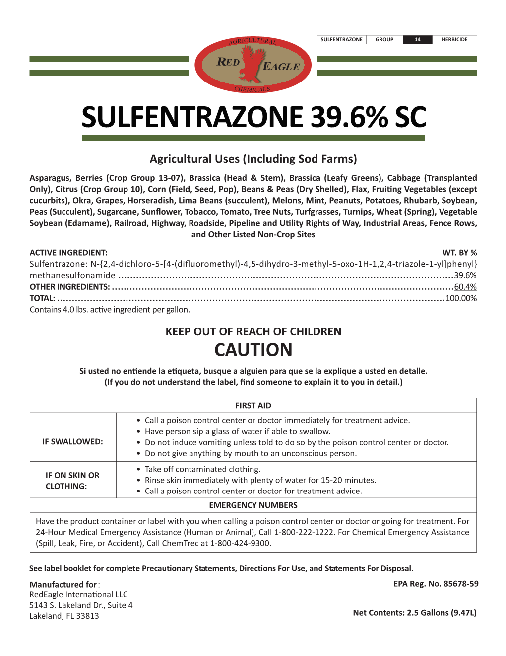 Sulfentrazone 39.6% Sc