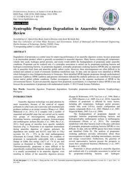 Syntrophic Propionate Degradation in Anaerobic Digestion: a Review