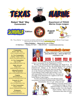 Texas Marine” Is a Quarterly Newsletter Published by the Department of Texas Marine Corps League and Posted to the Internet at Website