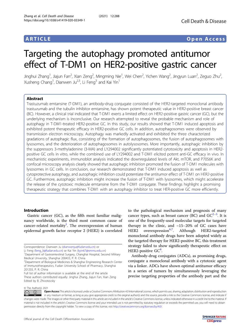 Targeting the Autophagy Promoted Antitumor Effect of T-DM1 on HER2