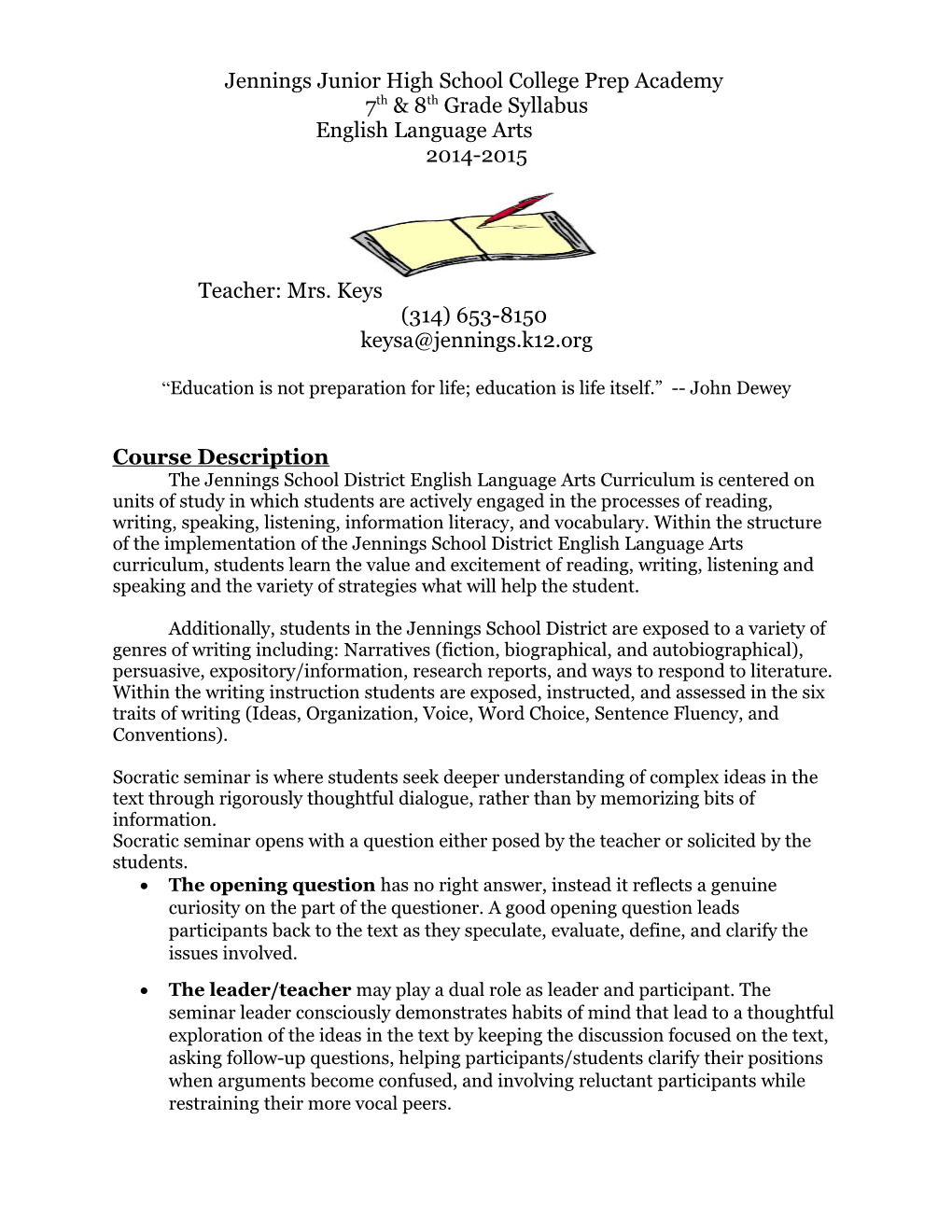 The Catherine Cook School Middle School Language Arts Syllabus