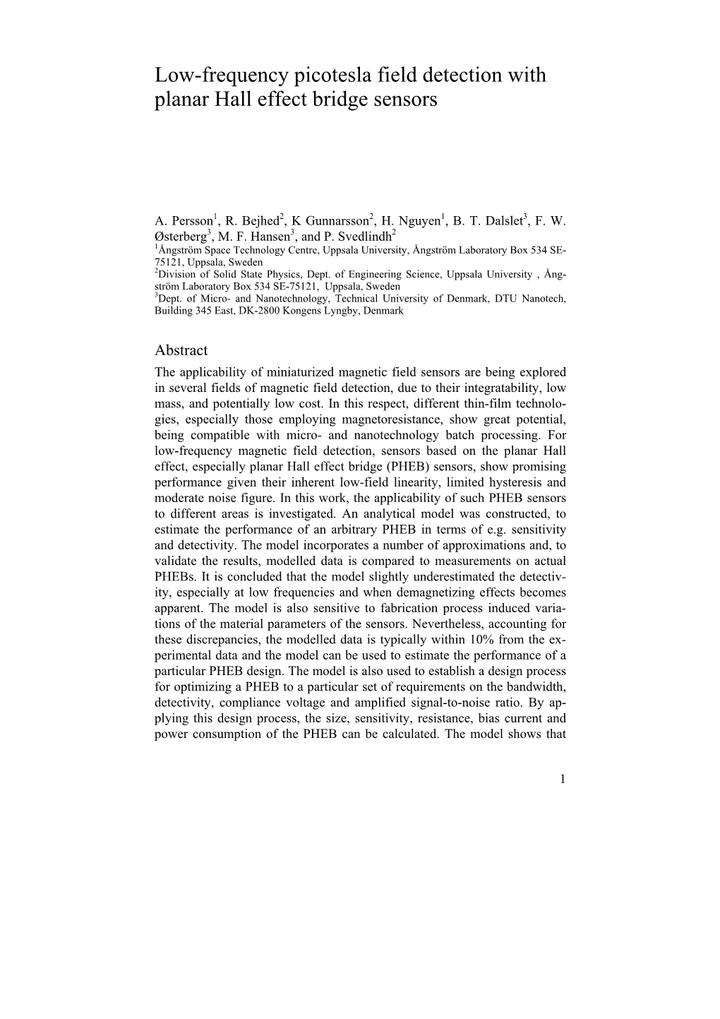 Low-Frequency Picotesla Field Detection with Planar Hall Effect Bridge Sensors