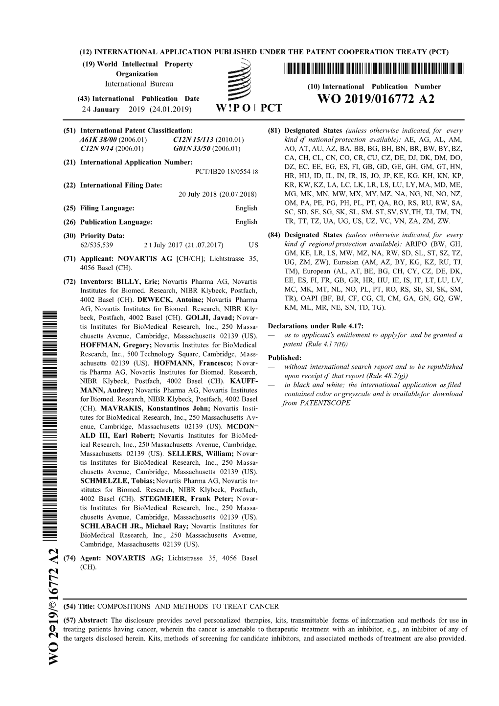 WO 2019/016772 A2 24 January 2019 (24.01.2019) W !P O PCT