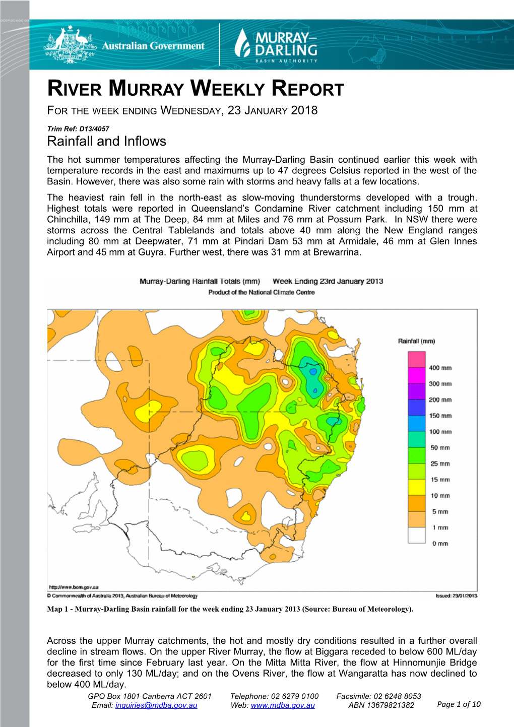 Murray River Operations Report for the Week Ending 4 12 1997