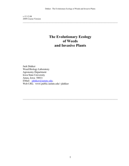 The Evolutionary Ecology of Weeds and Invasive Plants