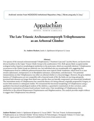 The Late Triassic Archosauromporph Trilophosaurus As an Arboreal Climber