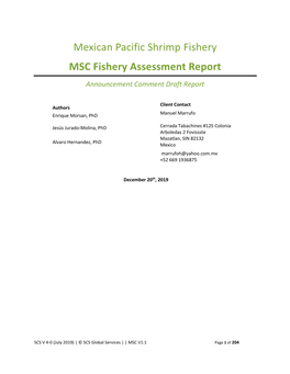 Mexican Pacific Shrimp Fishery MSC Fishery Assessment Report
